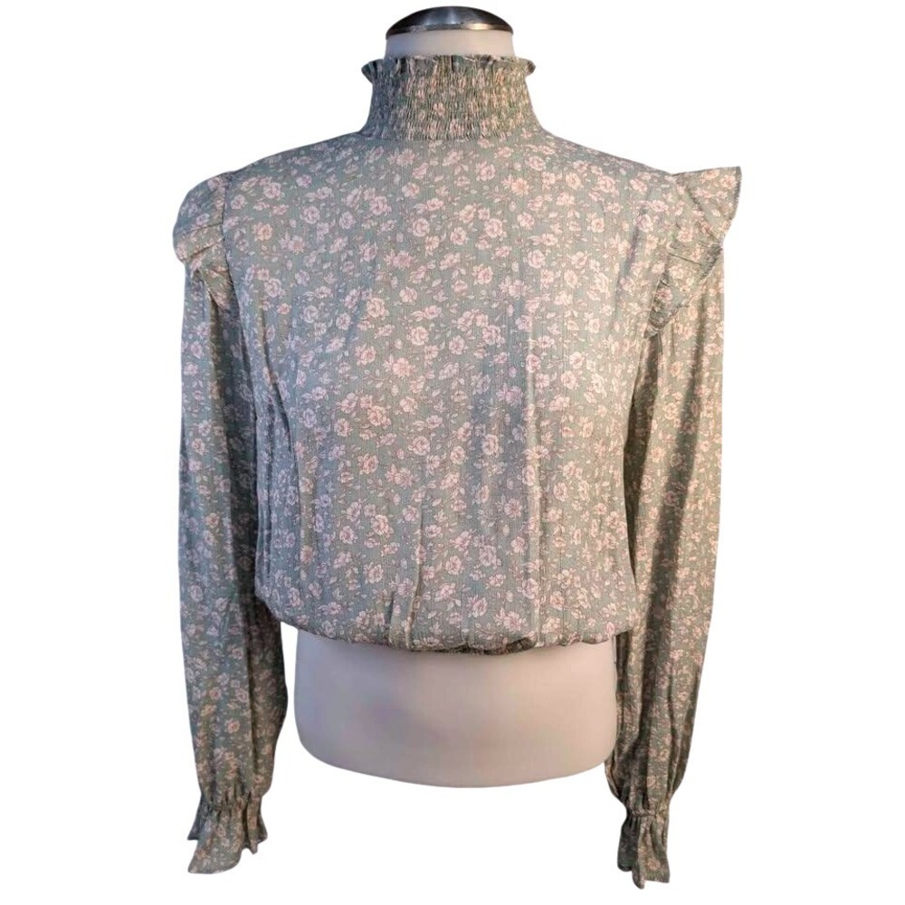 Set of 2~E‎ & M~Cottagecore Style Flowy Crop Blouses~Green/Tan Floral~Small~NWOT